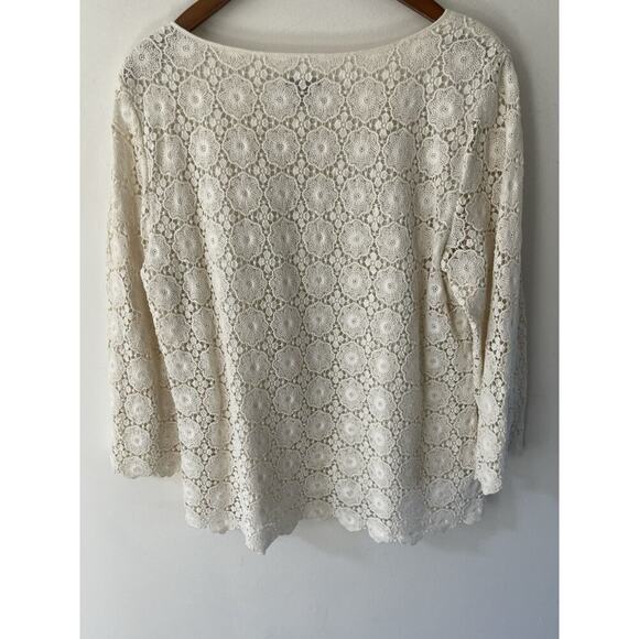 Talbots Lace Eyelet Crochet Top Size 16 Beige Lined Coquette Cottagecore Career - Picture 6 of 13